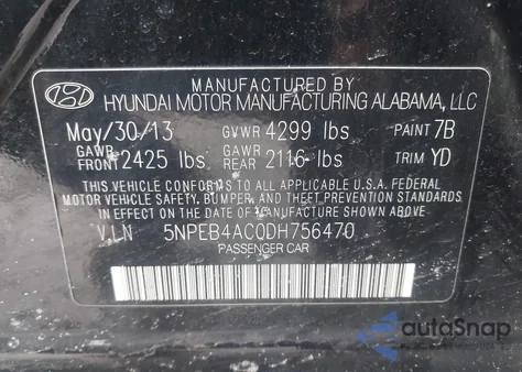 2013 Hyundai Sonata Gls from USA, damaged, VIN 5NPEB4AC0DH756470